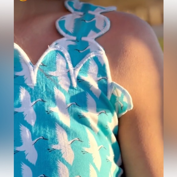 Victoria Dunn Lupine Scalloped Cotton Crane Print Top Skirt Set Sz XS RARE - Picture 3 of 15